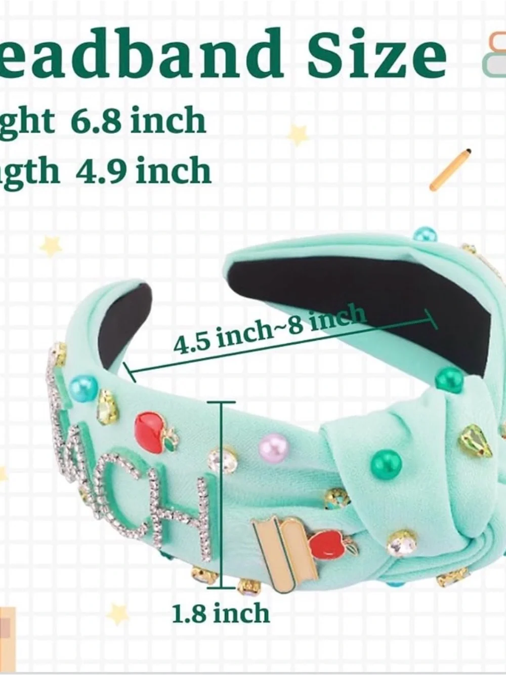 Embellished Teacher Mint Green Teal Knotted Headband with Crystal Accents
